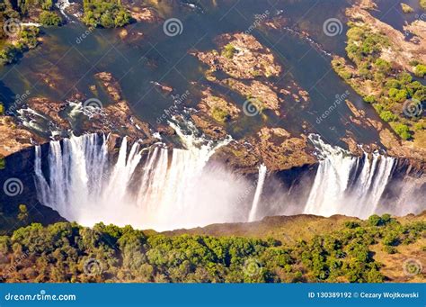 Victoria Falls, on Zambezi River, Zimbabwe and Zambia. Stock Photo - Image of sounds, river ...