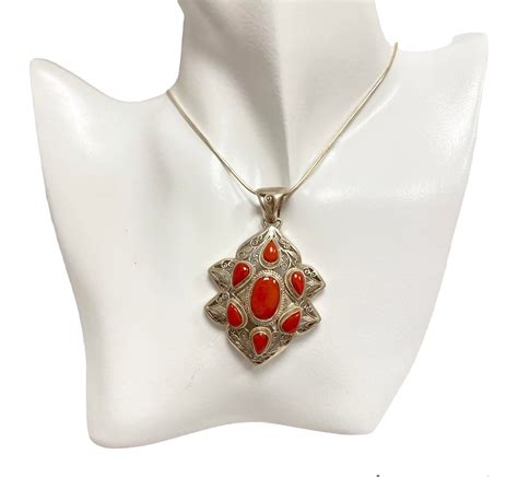 Vintage Coral Necklace with Silver Chain – karmanepalcrafts