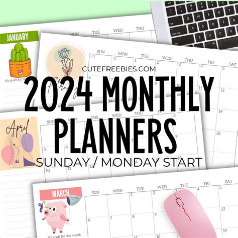 2024 Cute Monthly Planner Templates – Free Printable - Cute Freebies ...