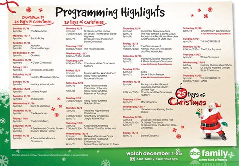 abc family 25 days of christmas 2008 schedule