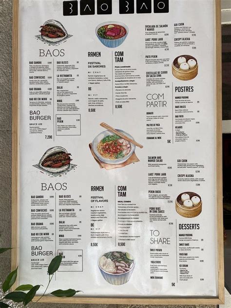 Menu at Bao Bao restaurant, Barcelona, Carrer de la Merce