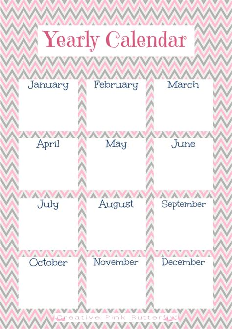 1 Year Calendar Printable | Creative Pink Butterfly