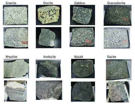 Images of some of the 32 rock samples from eight rock lithologies used ...