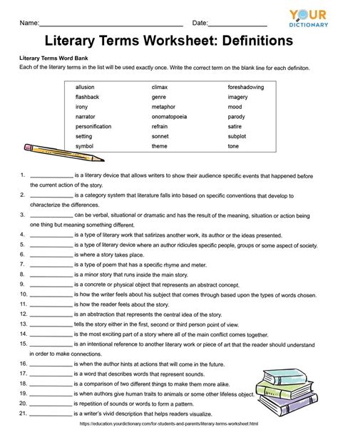 Literary Terms Worksheets for Review & Practice