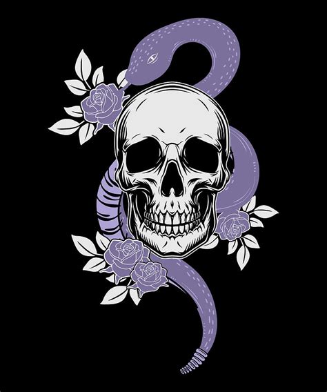 Skull with purple snake and flowers Digital Art by Norman W - Fine Art ...