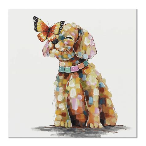 SEVEN WALL ARTS Dog Wall Art Colorful Animal Canvas Pictures Pet Puppy Butterfly Alighted on Dog ...