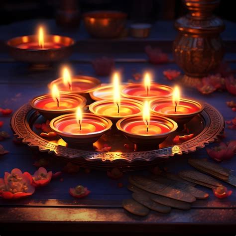 Premium AI Image | Photo diwali celebration with oil lamps background