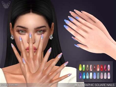 Sims 4 — Holographic Square Nails by feyona — Holographic Square Nails come in 18 color ...