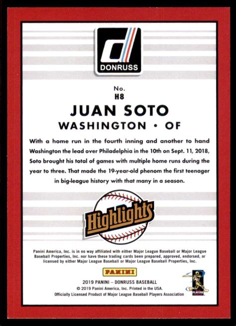 2019 Donruss Highlights Vector Juan Soto #H8 on Kronozio