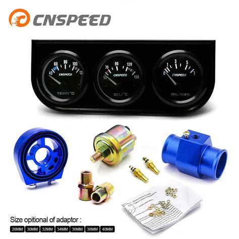 CNSPEED Triple gauge kit Water temp Oil temp Oil Pressure Gauge With Oil Filter Sandwich Adapter ...