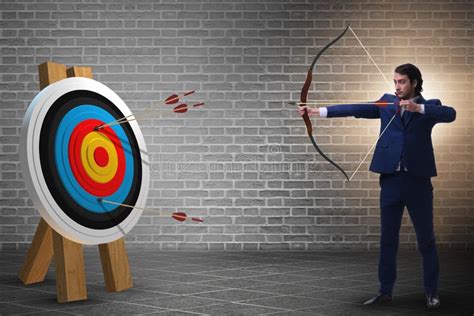 The Businessman Aiming Arrow With Bow Stock Photo - Image of ...