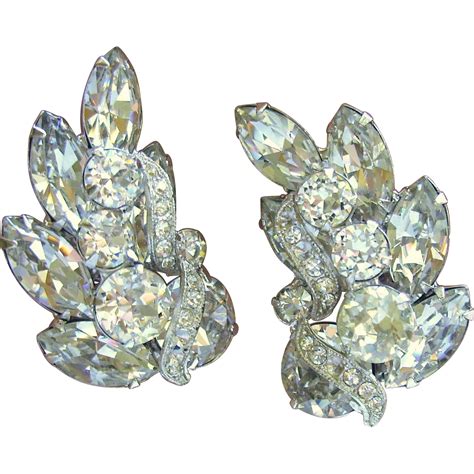 Vintage Eisenberg Clear Rhinestone Clip Earrings from chelseaantiques on Ruby Lane