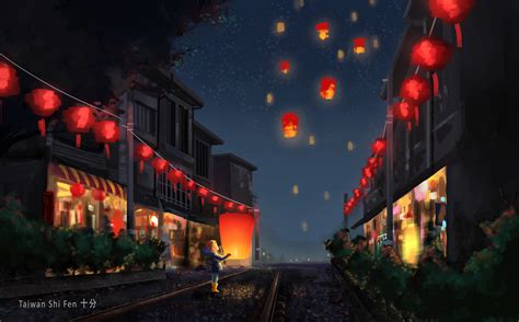 Download Railroad Light Sky Night Lantern Fantasy Artistic Child 4k ...