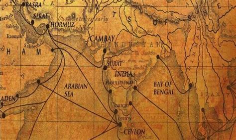 Ancient Map of India with Sea Routes of Trade