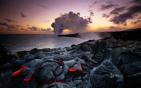 HD wallpaper: Hawaii Volcanoes National Park-2016 Bing Desktop W.., black molten lava ...