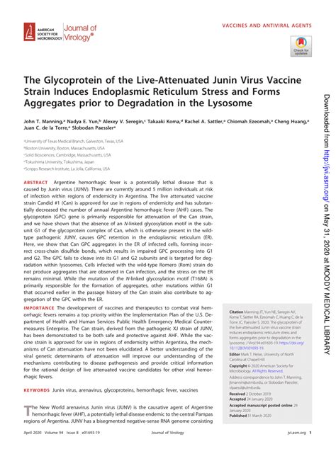 (PDF) The glycoprotein of the live-attenuated Junin virus vaccine ...