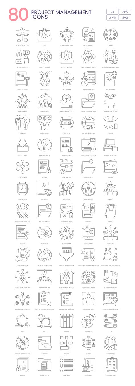 80 Project Management Icon Set - Flat Icons