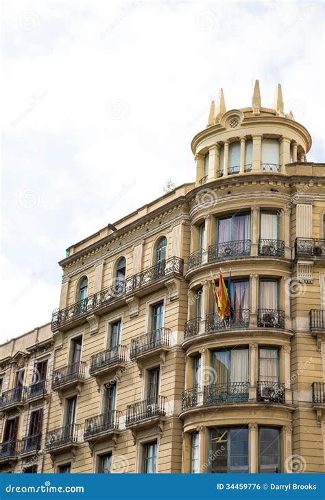 Barcelona Hotel with Iron Balconies Stock Photo - Image of hotel, house ...