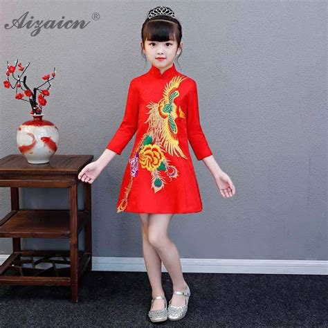 Chinese New Year Costume Kids Girl Child Princess Dress Red Phoenix ...