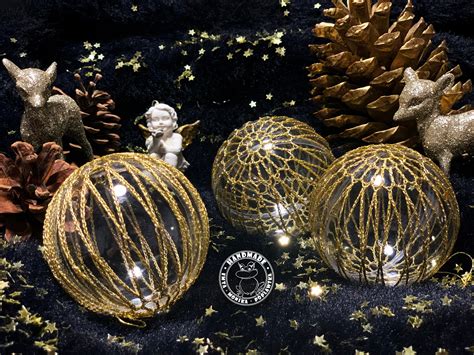 Set of 3 Gold Baubles Christmas Tree Decorations Crochet Gold - Etsy