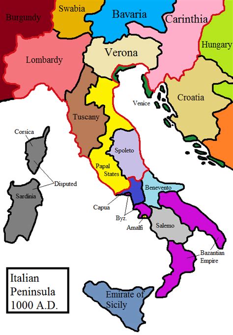 Map of Italian Peninsula (and neighbouring islands) the year 1000 A.D. : r/cartography