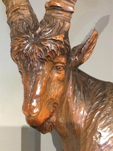 Impressive 19th Century Black Forest Wood Carving of an Ibex For Sale at 1stDibs