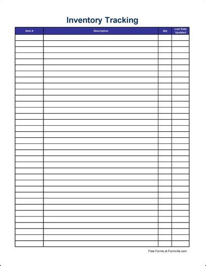 Free Simple Inventory Tracking Sheet (Tall) from Formville