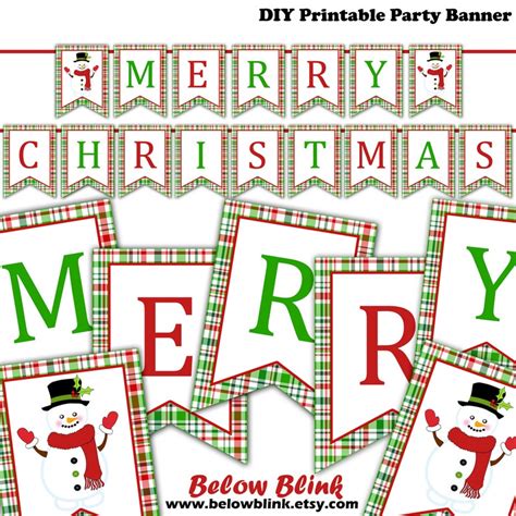 Merry Christmas Banner Printable Christmas Banner Snowman - Etsy