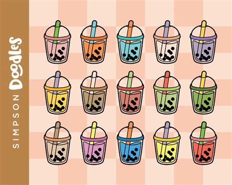 Bubble Tea Clipart Kawaii Boba Drinks 15 Colors Digital Clip | Etsy in ...