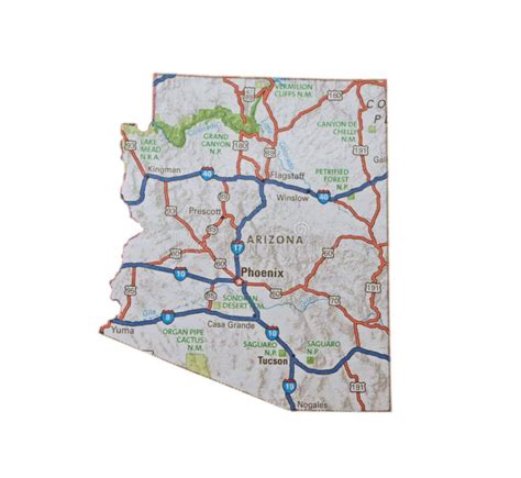 Isolated Arizona Map Highways Topography Stock Photo - Image of topography, roads: 270430648