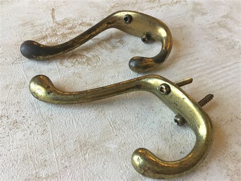 Vintage Coat Hooks Pair of Vintage Salvaged Double Hooks, Double Vintage Cloak Room Hooks ...