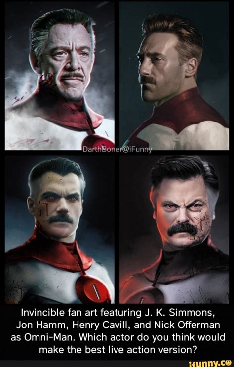 Wt Invincible fan art featuring J. K. Simmons, Jon Hamm, Henry Cavill, and Nick Offerman as Omni ...