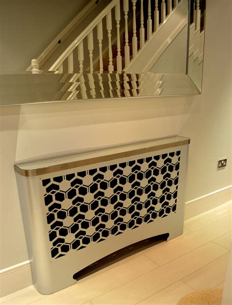 Modern hallway radiator cover in geometric CUBIC design – laser cut ...