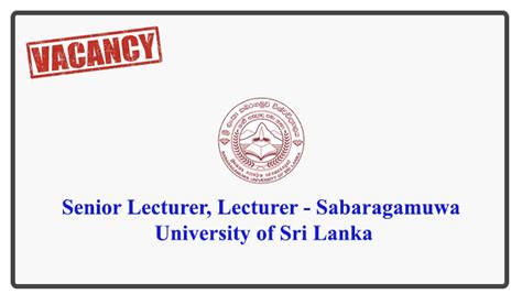 Sabaragamuwa University of Sri Lanka lecter vacancies 2018