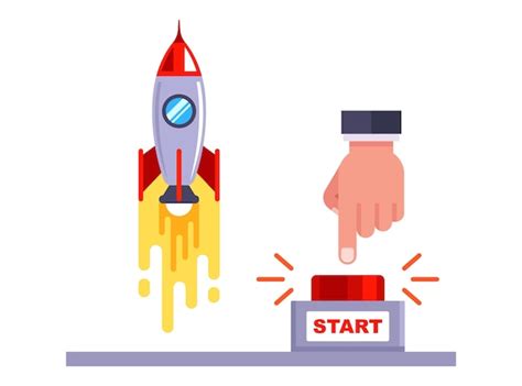 Premium Vector | Press the start button and launch a rocket into space flat vector illustration