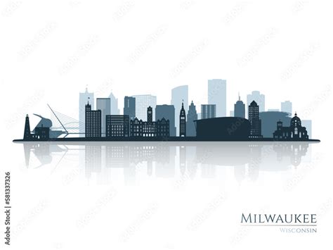 Milwaukee skyline silhouette with reflection. Landscape Milwaukee ...