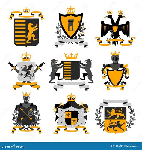 Heraldic Emblems Black Golden Icons Collection Stock Vector ...