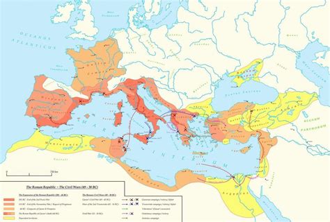 The Roman Republic - The Civil Wars (49-30 BC) Roman Empire Map, Roman ...