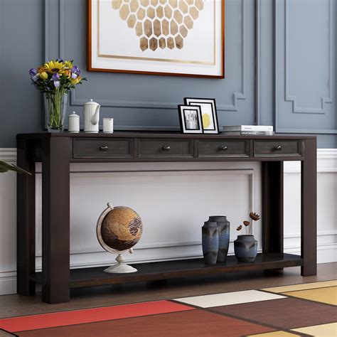 Console Table for Entryway, Hallway, Easy Assembly, 64" Long Sofa Table with Drawers and Bottom ...