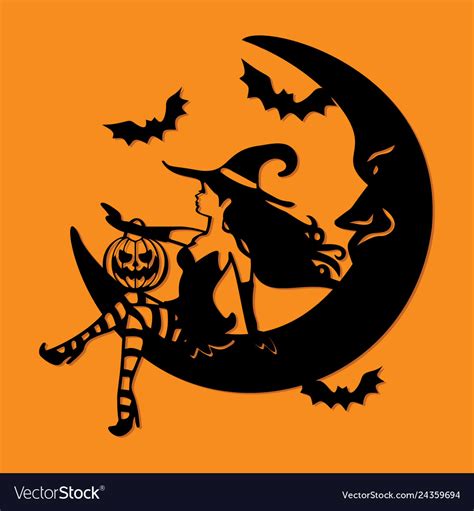 Sexy witch moon halloween silhouette Royalty Free Vector