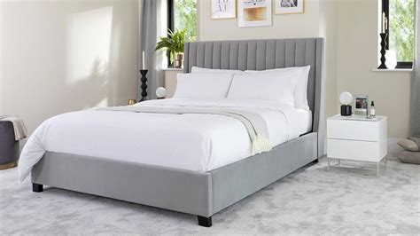 Amalfi Light Grey Velvet Double Bed With Storage | Grey bed frame ...