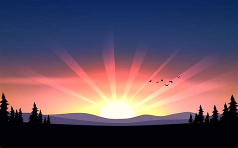 Premium Vector | Abstract sunrise nature background with trees and flying birds