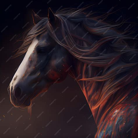 Premium AI Image | Digital painting of a horse in the fire on a black ...