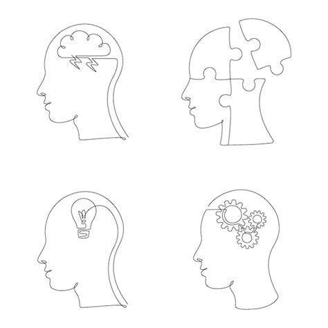 Premium Vector | Set of human head with mental state and emotions in one line drawing. Vector ...