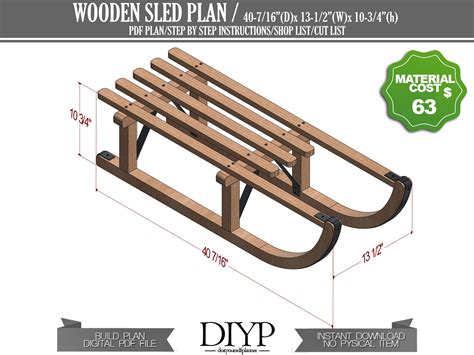 Build Plans for DIY Wooden Sled Plan Easy Woodworking Plans | Etsy