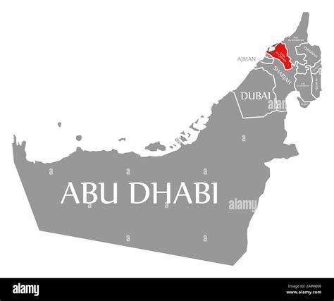 Umm al Quwain red highlighted in map of United Arab Emirates Stock ...