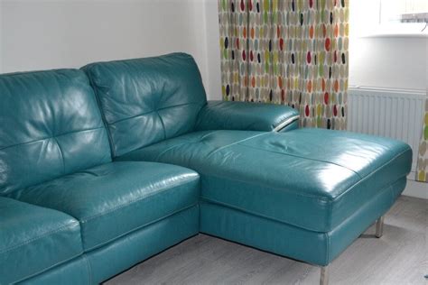 DFS TEAL LEATHER MODULAR LARGE 3 SEATER SOFA £200 / offers EX COND ...