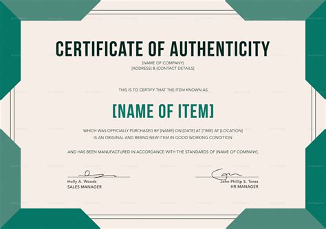 Certificate Of Authenticity Autograph Template