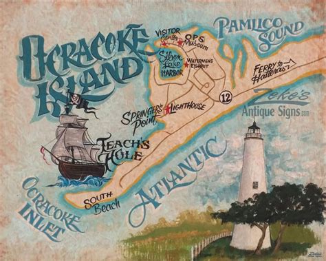 Ocracoke Island NC Vintage style map Print from an original | Etsy ...