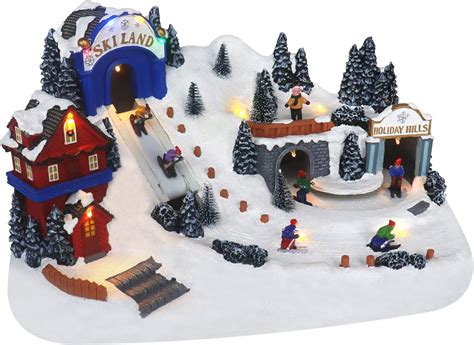 Amazon.com: Christmas Village Ski Resort with Moving Skiers - Tabletop Display Animated with LED ...